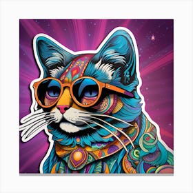 Psychedelic Cat Whimsical Psychedelic Bohemian Enlightenment Print 1 Canvas Print