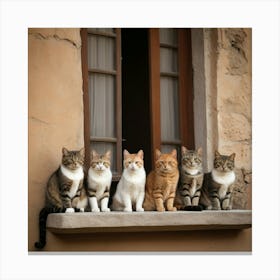 Cats On A Window Sill Canvas Print