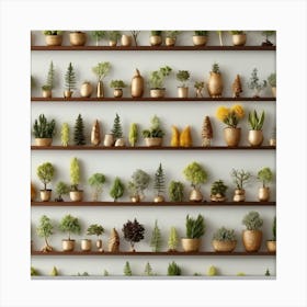Miniature Plants On Shelves Canvas Print