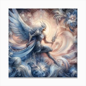 Warrior Angel In Flowers Creative Color Illustration 1 Canvas Print