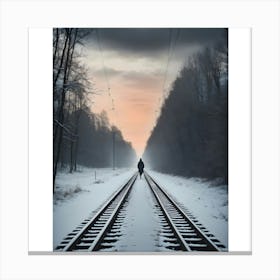 Train Tracks At Sunset Canvas Print