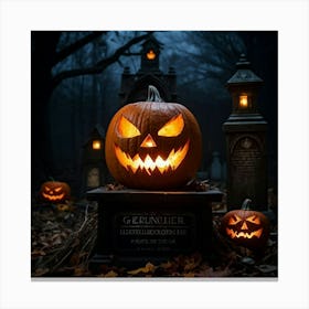 A Sinisterjack O Lantern Grinning Wildly Cast In Eerie Luminescence By The Ambient Night Fear Lur (4) Canvas Print