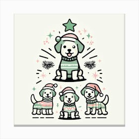 Cheerful Cartoon Doodle Dogs Forming A Christmas Tree Canvas Print