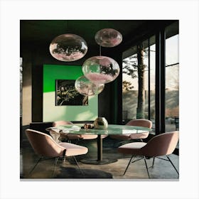 Dining Room With Pink Chairs Canvas Print