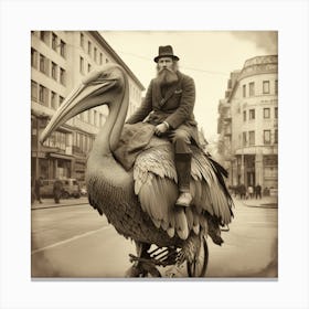 Pelican On A Bicycle Canvas Print