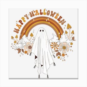 Happy Halloween Cute Ghoul Retro Rainbow Floral Canvas Print