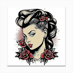 Rockabilly Girl Pinup Tattoo Art Canvas Print