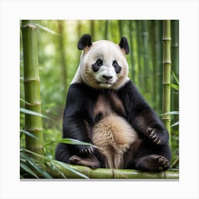 A Panda Sits Contently Eating Bamboo Amidst A Lush Green Forest, Its Black And White Fur Contrasting Beautifully With Nature 3 Canvas Print