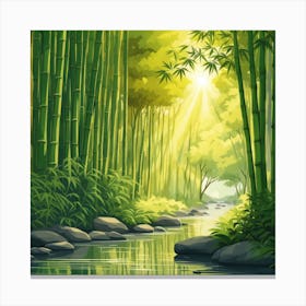 A Stream In A Bamboo Forest At Sun Rise Square Composition 57 Canvas Print