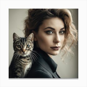 Portrait Of A Woman With A Cat 1 Canvas Print