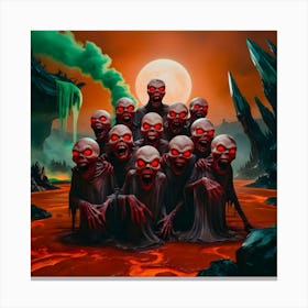 A Surreal And Vibrant Cinematic Photograph Depicting A Group Of Ghosts With Glowing Red Eyes 1 Canvas Print