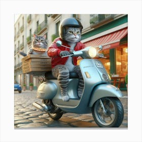 Cat On A Moped 4 Canvas Print