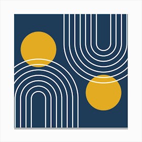 Mid Century Modern Geometric In Navy Blue And Mustard Yellow (Rainbow And Sun Abstract) 02 Canvas Print