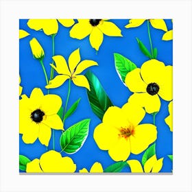 Yellow Flowers On Blue Background 1 Canvas Print