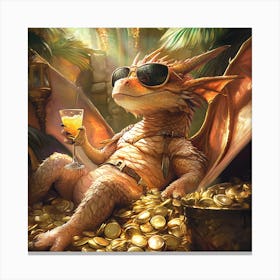 Cool Dragon Lounging on Gold Background 2 Canvas Print