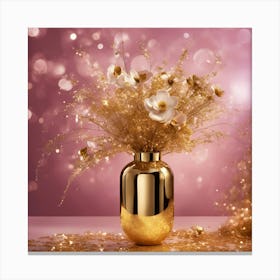 Gold Vase With Flowers Canvas Print