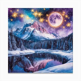 Moonlit Majesty Snowy Mountain Serenity (3) Canvas Print