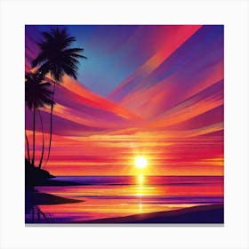 Sunset With Palm Trees 3 Canvas Print