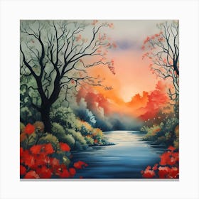 Sunset By The River Canvas Print