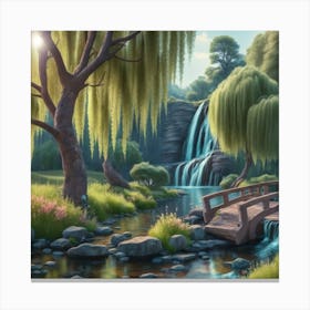 River Surrounded By Willow Trees More Trees 5 Canvas Print