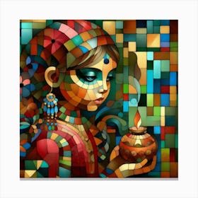 Indian Girl Holding A Candle Canvas Print