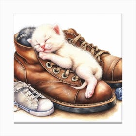 Kittens Sleeping In Shoes Canvas Print