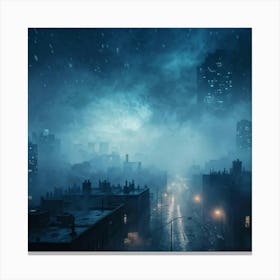 Foggy Night Sky Envelops An Abstract Grunge Pattern Diffuse Glow Of Scattered City Lights Below Te (4) Canvas Print