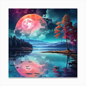 Full Moon Over Lake 1 Canvas Print