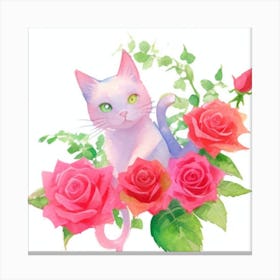 Cat With Roses6 Canvas Print