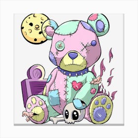 Limited Edition Kawaii Pink Pastel Goth Cute Creepy Teddy Bear Canvas Print