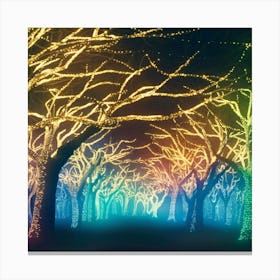 A captivating scene of trees that appear to be alive, with twinkling lights and vibrant 1 Canvas Print