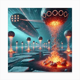 A Futuristic Sci Fi Depiction Of Pyroclastic Destroyers Molten Depth Charges Canvas Print