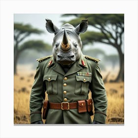 Leonardo Phoenix 10 A Majestic Rhino Donning A Worn Olive Gree 3 Canvas Print