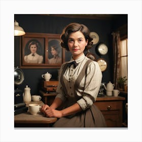 Lady In A Kitchen Canvas Print