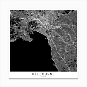 Melbourne Black And White Map Square Canvas Print