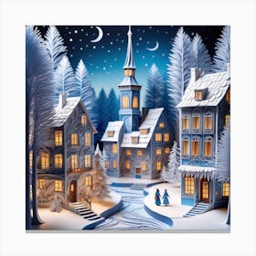 Quilled paper Winter Wunderland Landscape AI Canvas Print