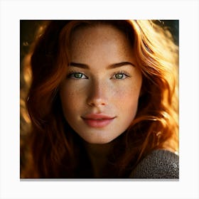 Close Up Portrait Woman Showcasing Detailed Facial Features Soft Focus On Background Freckles Cau 17019503 (3) Canvas Print