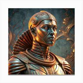 Close Up Of Metallic Warrior S Face With Ornamentation Canvas Print