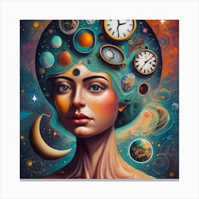 Woman With Clocks On Her Head Canvas Print