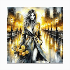 Girl With Yellow Flowers Canvas Print