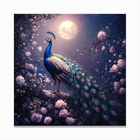 Peacock In The Moonlight 2 Canvas Print