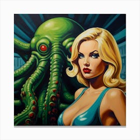 Pop Art Of Blonde with Cthulhu Canvas Print