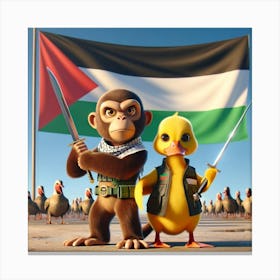 Monkey And A Duck Canvas Print