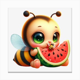 Bee Eating Watermelon Canvas Print