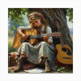 Girl Playing Guitar Canvas Print