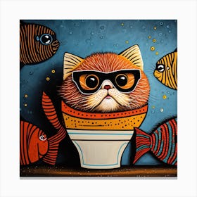 Cat With Fishes 16 Canvas Print