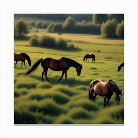 Horses Grazing In A Field 7 Canvas Print