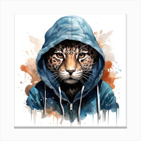 Watercolour Cartoon Jaguar In A Hoodie 1 Canvas Print