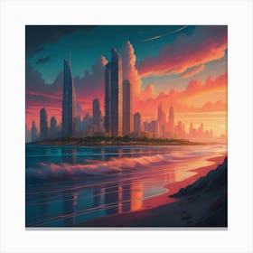 Dubai Skyline at Dawn Futuristic Cinematic Poster Canvas Print