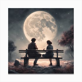 Couple Sitting On A Bench Canvas Print